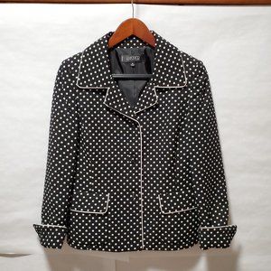 Size 8 petite Kasper Black/White Polka Dot Button Front Blazer + POCKETS!